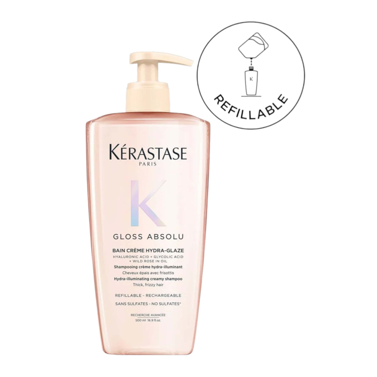 Kerastase Gloss Absolu Bain Creme Hydra-Glaze Σαμπουάν Ενυδάτωσης και Λάμψης για Χοντρά και Φριζαρισμένα Μαλλιά 500ml 1