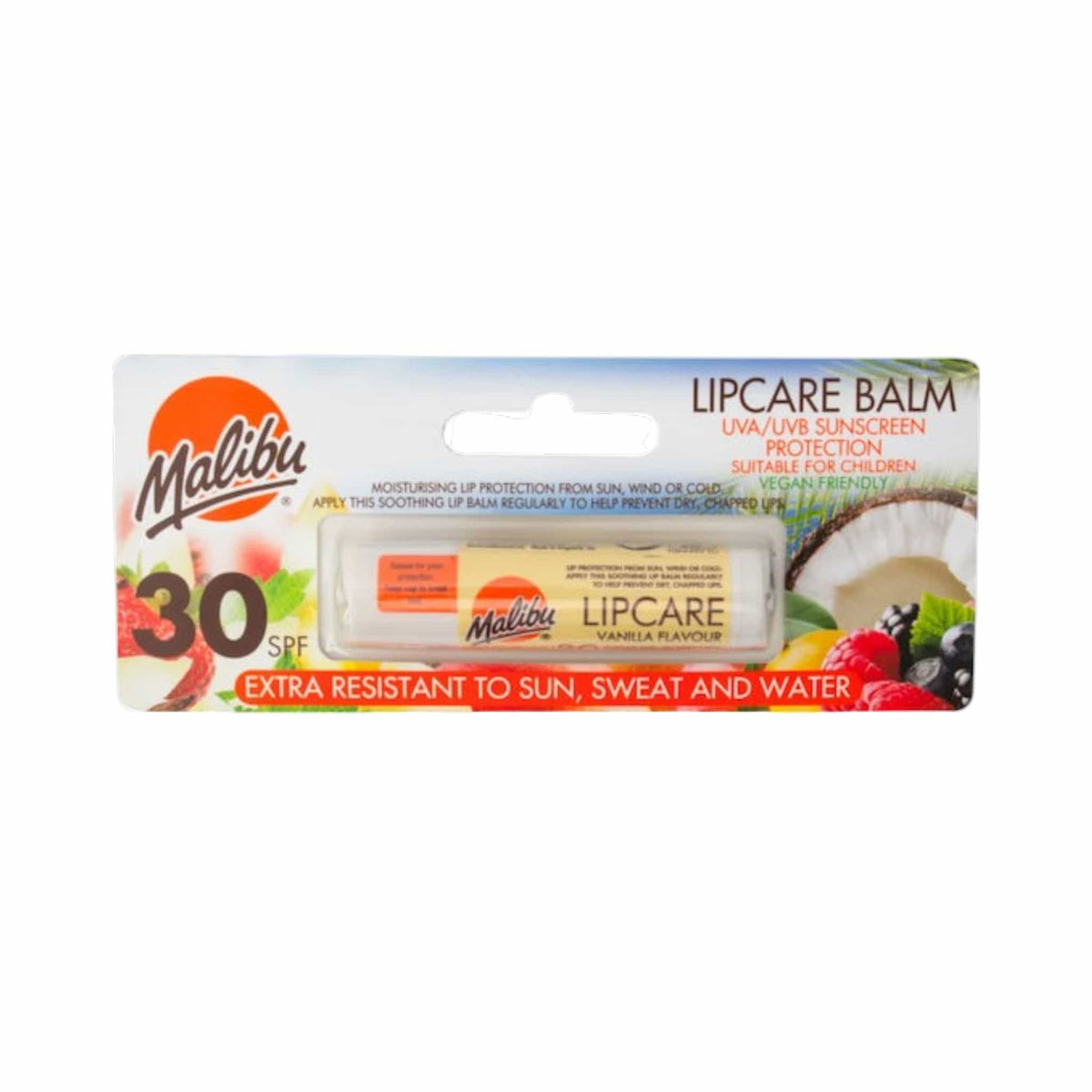 Malibu Lip Care Balm Ενυδατικό Βάλσαμο Χειλιών με Γεύση Βανίλια και SPF30 5g 1