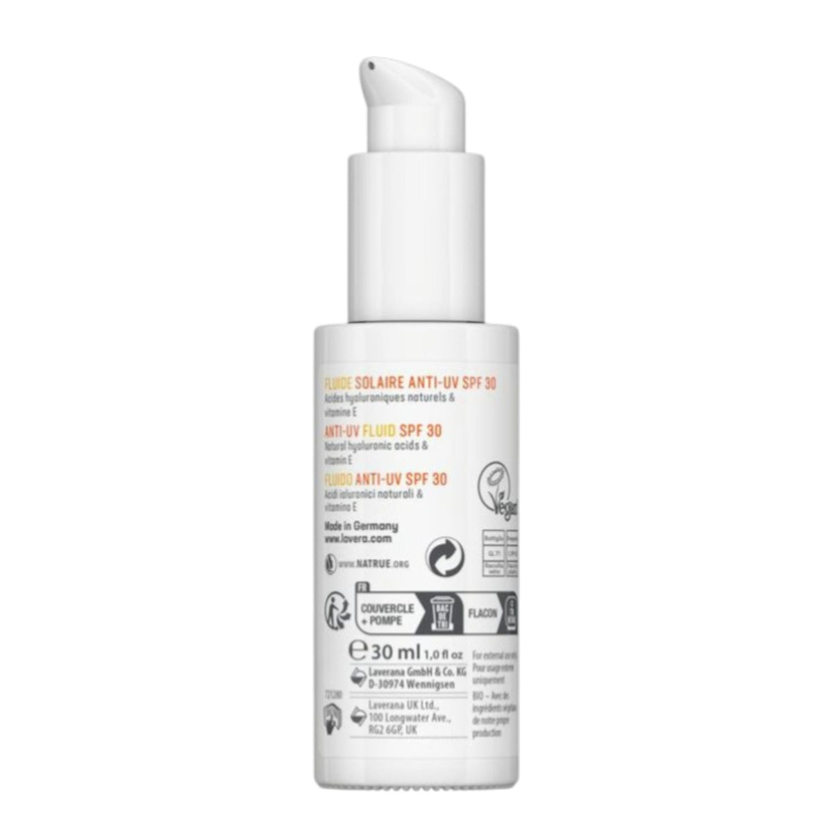Lavera Anti-UV Fluid Αντηλιακή Κρέμα Προσώπου Ελαφριάς Υφής Με SPF30 30ml 2