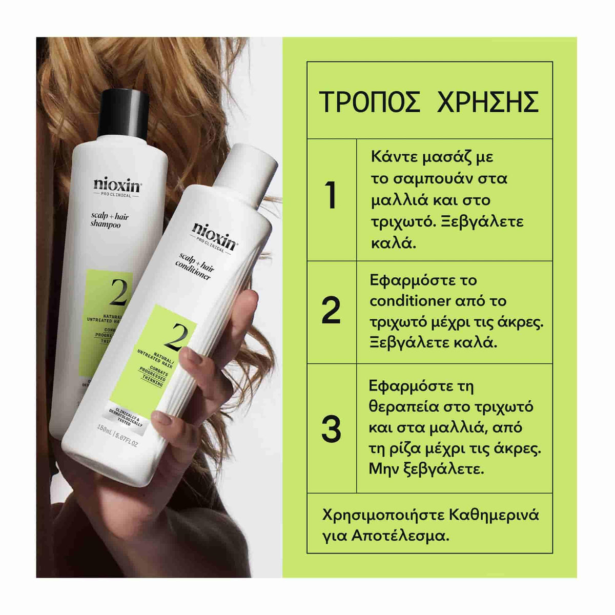 Nioxin Promo Scalp &amp; Hair System 2 Kit Φυσικά Μαλλιά Προοδευτική Αραίωση (Shampoo 150ml, Conditioner 150ml, Treatment 40ml)