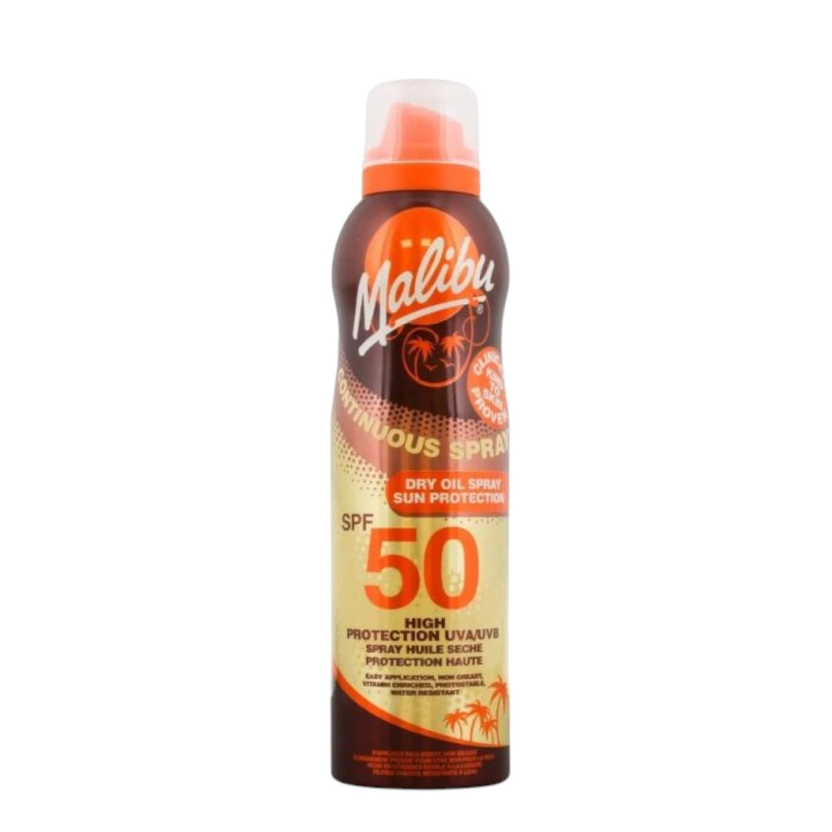 Malibu Dry Oil Aerosol Spray Ξηρό Αντηλιακό Λάδι Σώματος σε Σπρέι με SPF50 175ml 1